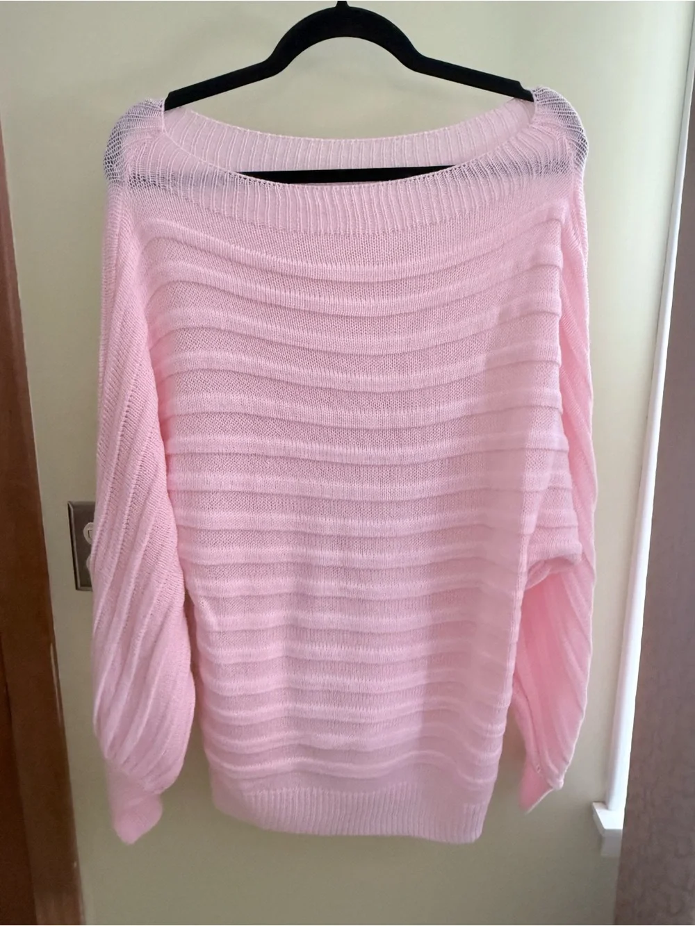 Light Pink Off-the-Shoulder Ribbed Sweater